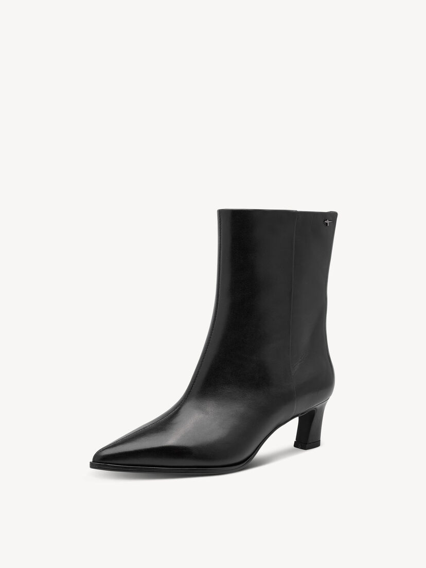 Leren Enkellaarsje - zwart, BLACK LEATHER, hi-res