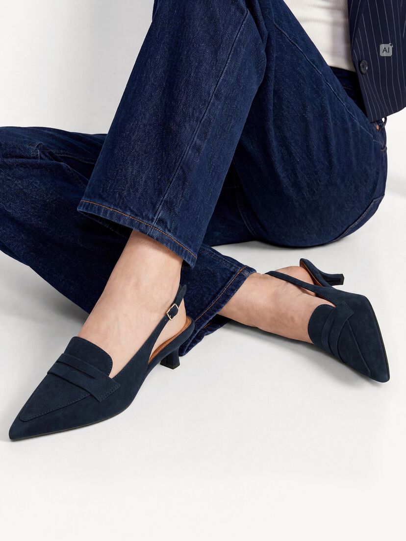 Leren Slingpumps - blauw, NAVY, hi-res