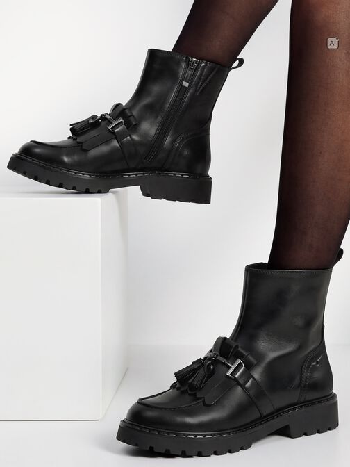 Bootie, BLACK LEATHER, hi-res