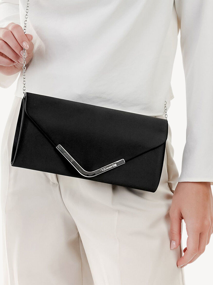 Clutch - zwart, black satin, hi-res
