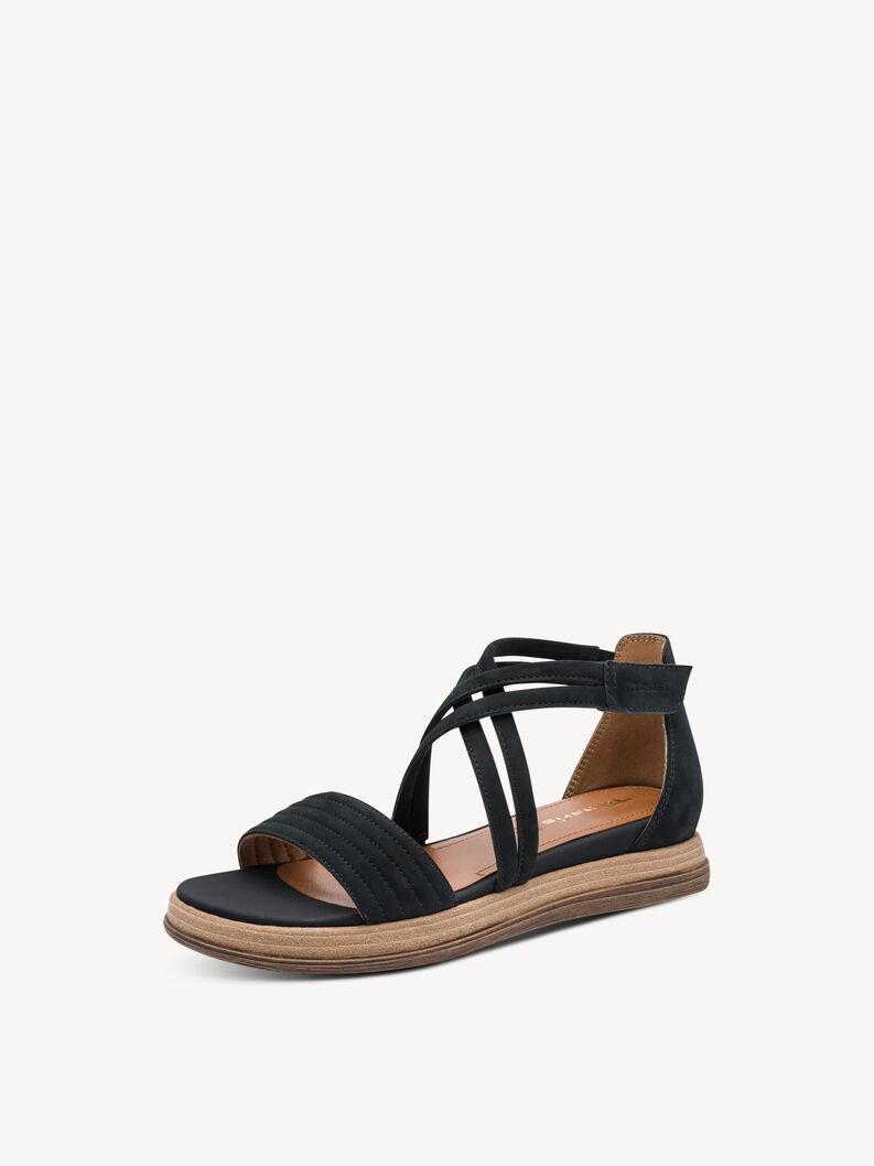Leather Heeled sandal - blue, NAVY, hi-res