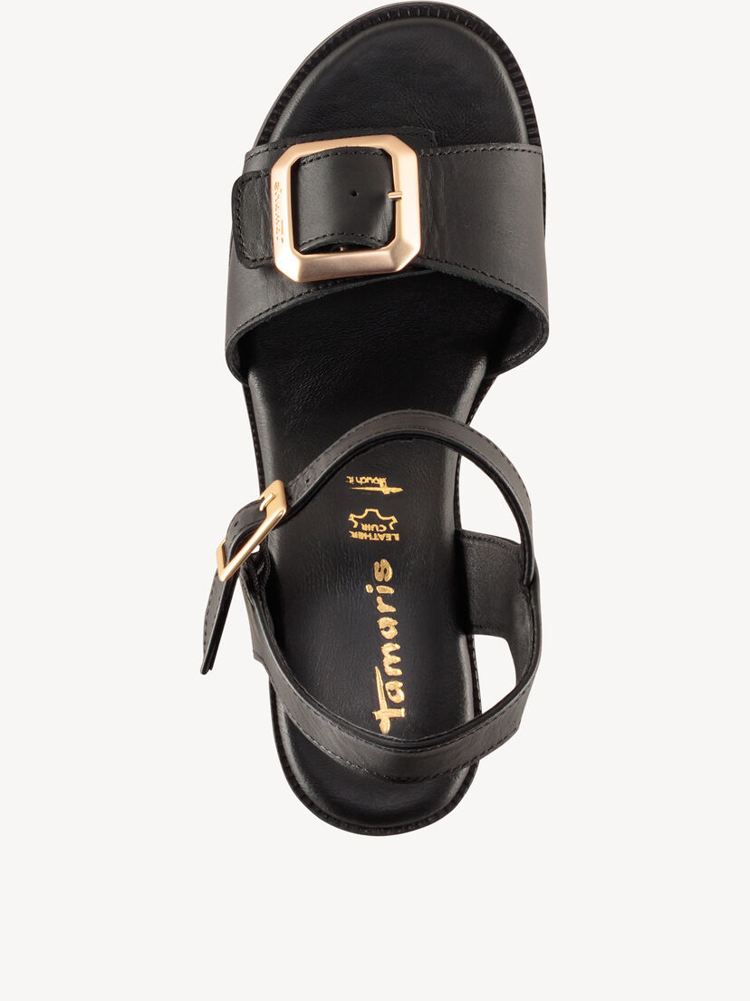 Leren Sandaaltje - zwart, BLACK LEATHER, hi-res