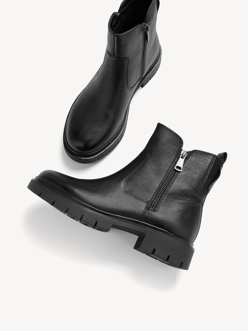Leren Enkellaarsje - zwart, BLACK, hi-res