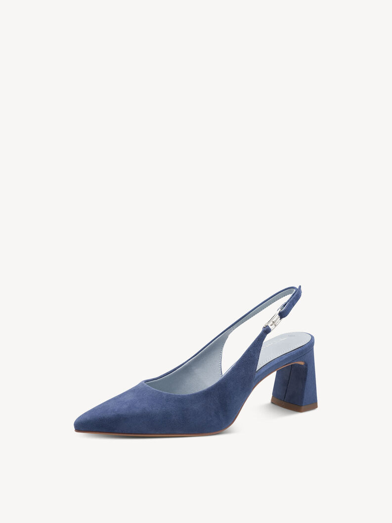 Leather sling pumps - blue, BLUE, hi-res