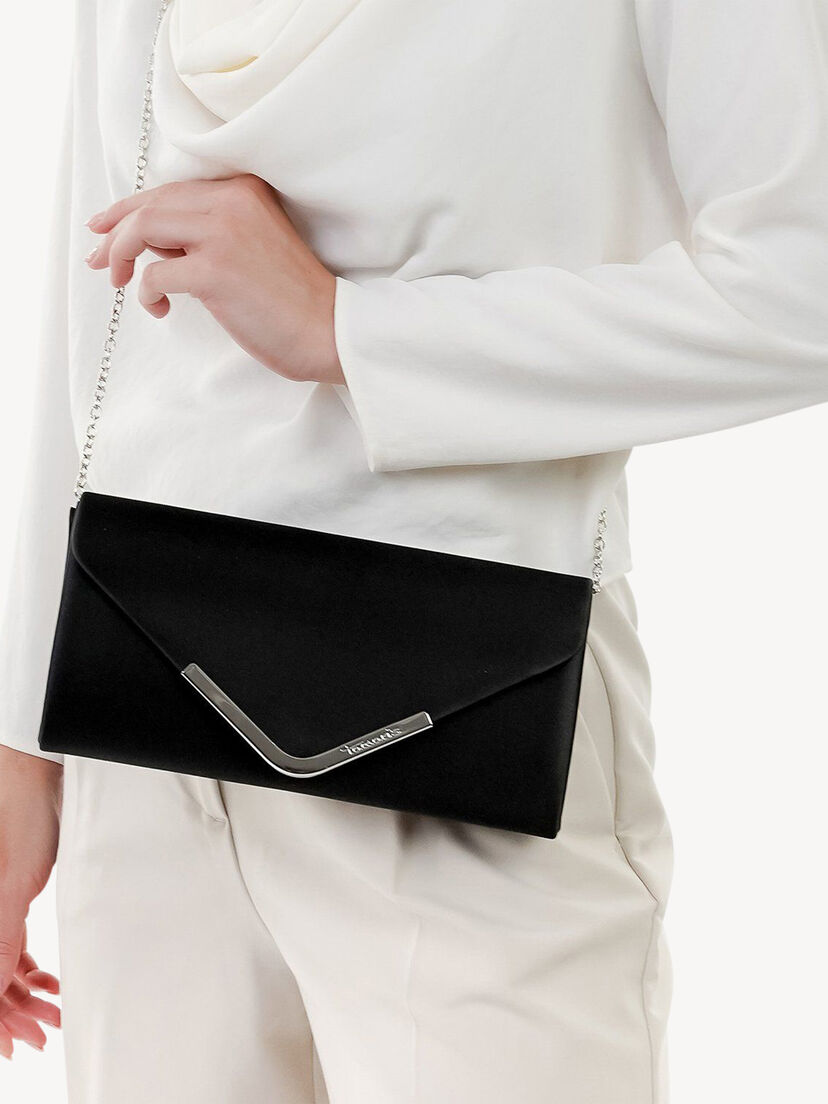 Clutch - zwart, black satin, hi-res