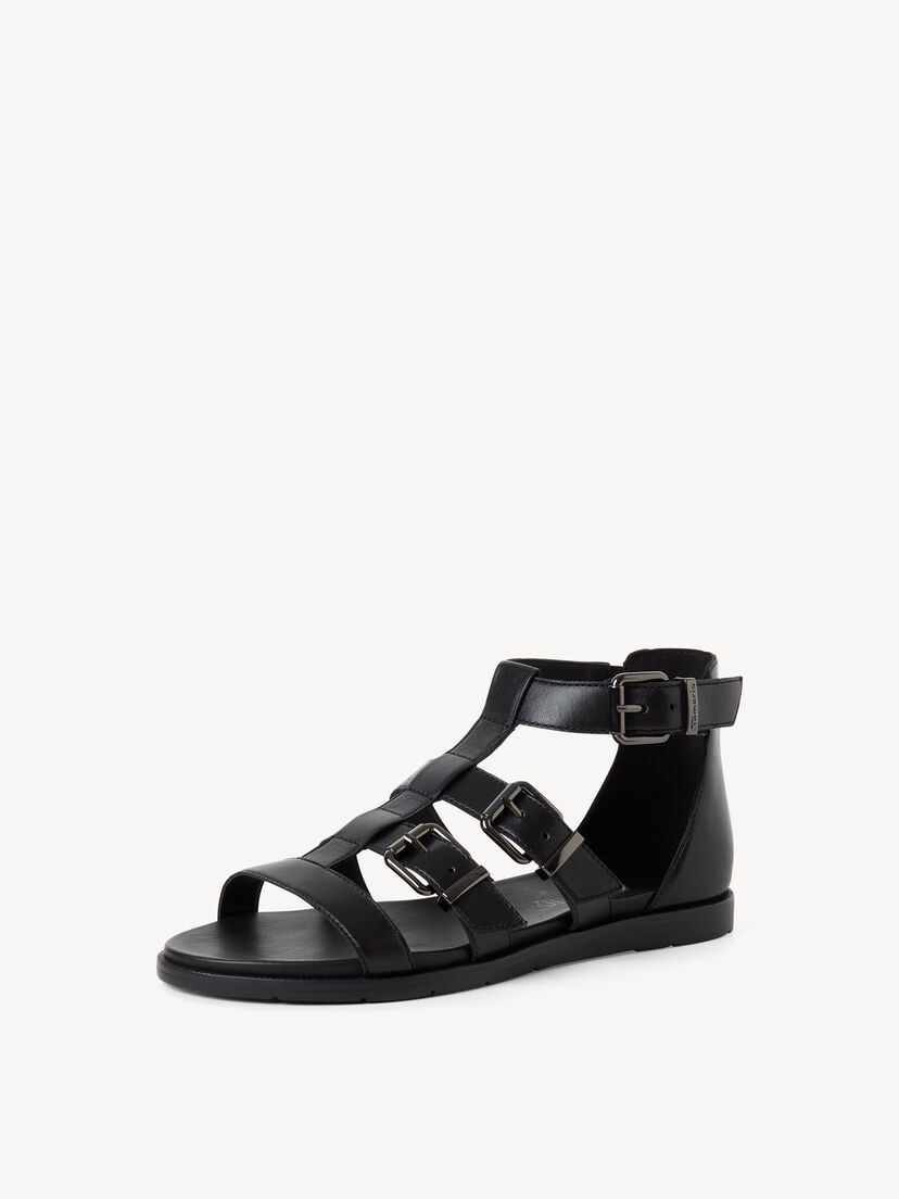 Leren Sandaal - zwart, BLACK, hi-res