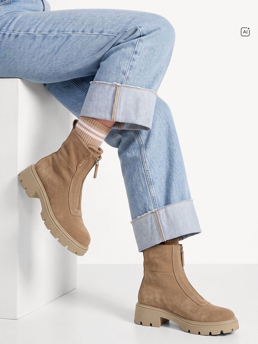 Leren Enkellaarsje - beige, beige, hi-res