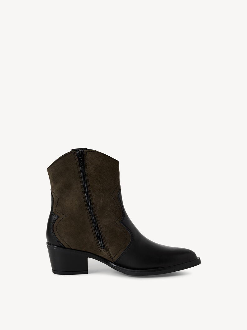 Bottine en cuir - noir, BLK LEA./OLIVE, hi-res