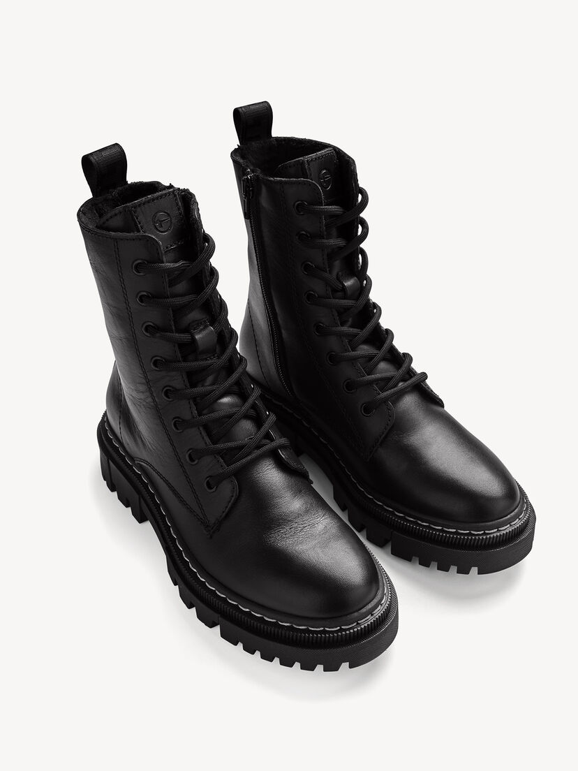 Leren Enkellaarsje - zwart, BLACK LEATHER, hi-res