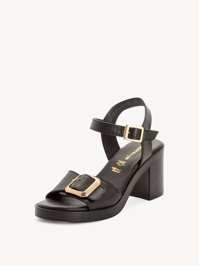 Leren Sandaaltje - zwart, BLACK LEATHER, hi-res