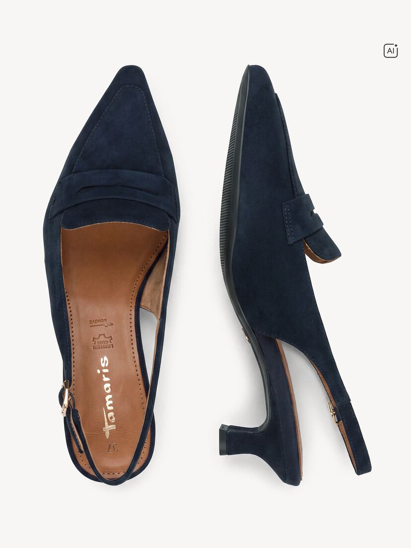 Leren Slingpumps - blauw, NAVY, hi-res