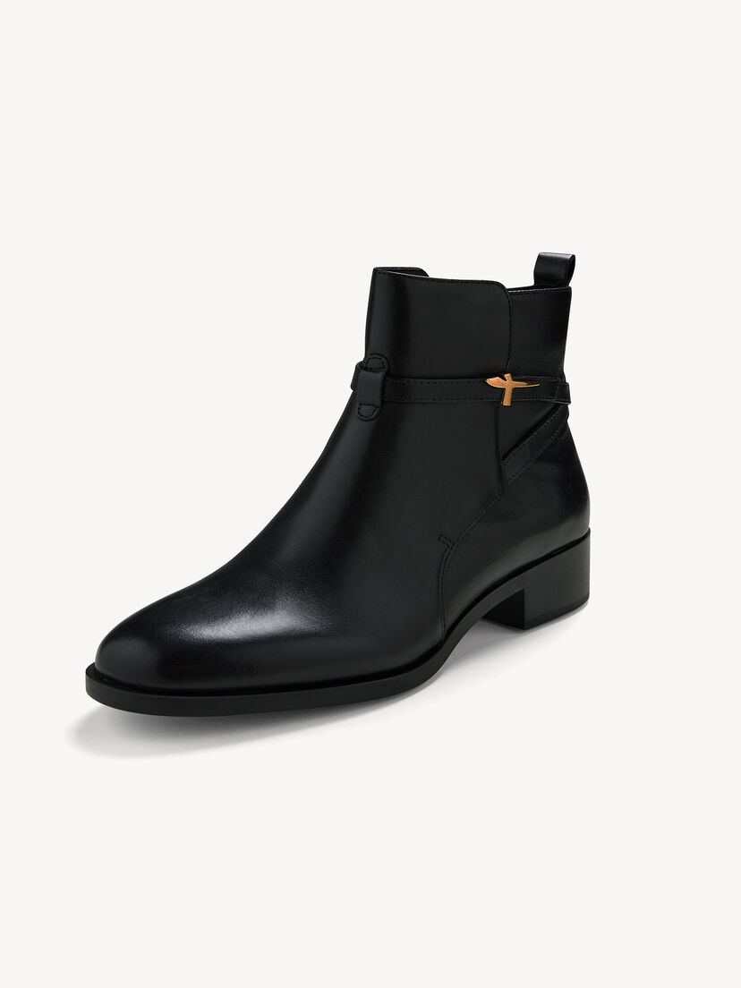 Leren Enkellaarsje - zwart, BLACK, hi-res