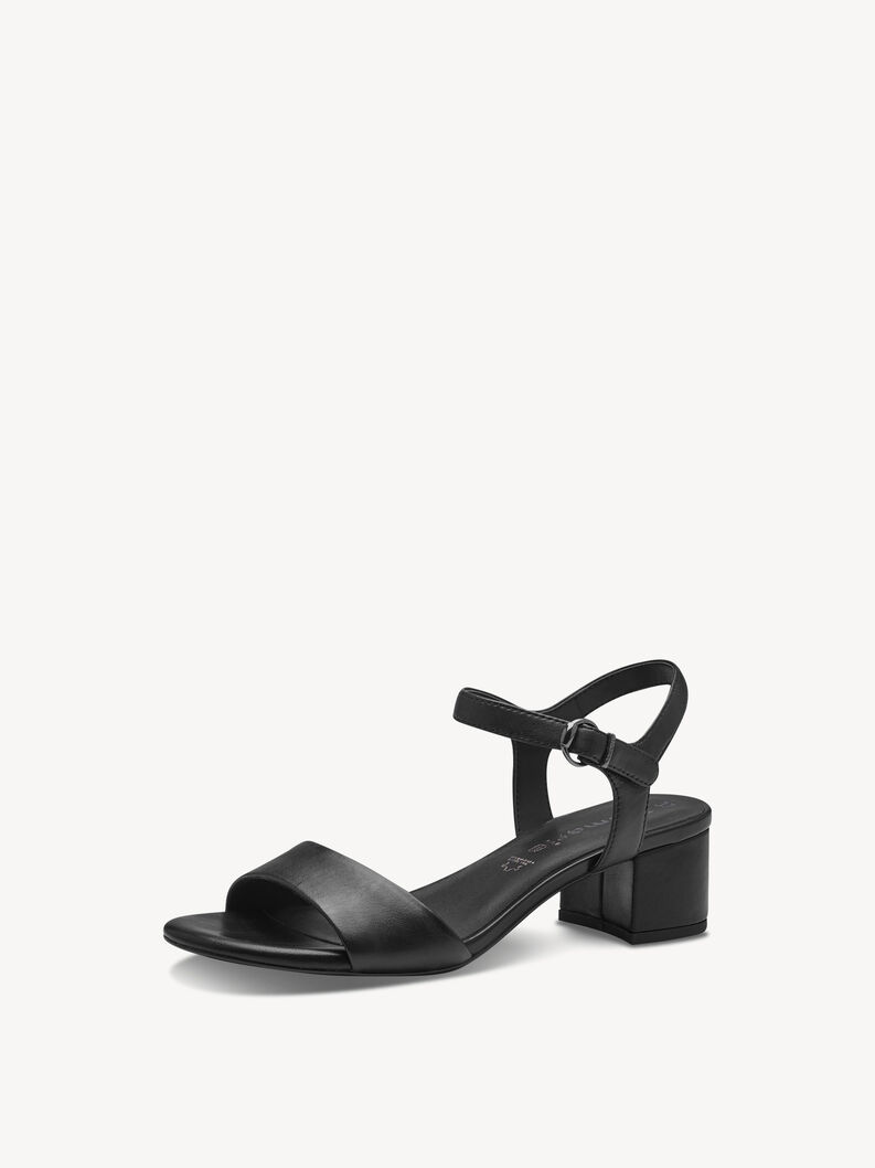 Sandale &agrave; talon en cuir - noir, BLACK, hi-res