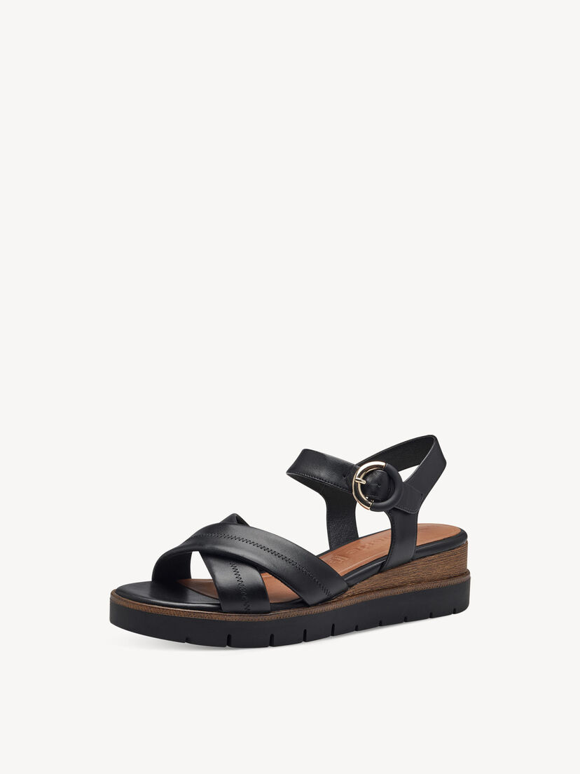 Leren Sandaaltje - zwart, BLACK LEATHER, hi-res