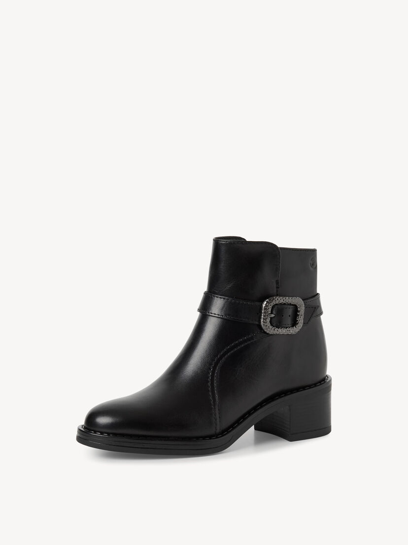 Leren Enkellaarsje - zwart, BLACK LEATHER, hi-res