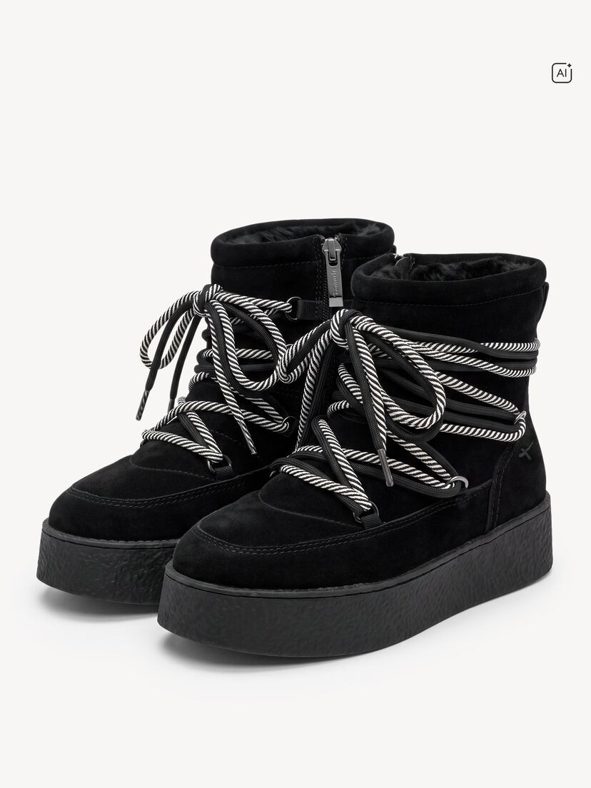 Leren Enkellaarsje - zwart warme voering, BLACK, hi-res