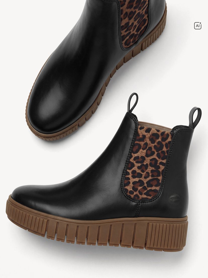 Leren Chelseaboot - zwart, BLACK/LEOPARD, hi-res