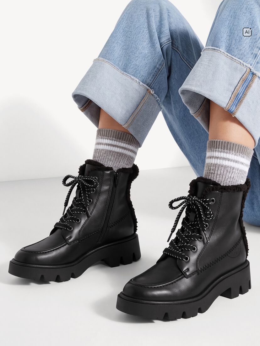 Enkellaarsje - zwart warme voering, BLACK LEATHER, hi-res