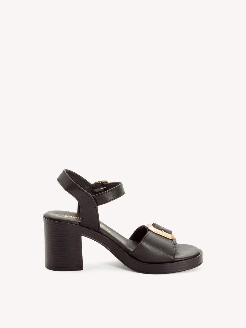 Leren Sandaaltje - zwart, BLACK LEATHER, hi-res