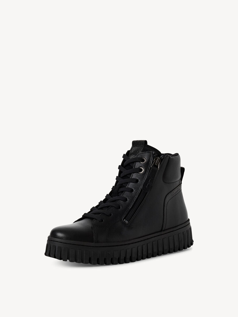 Leren Enkellaarsje - zwart, BLACK LEATHER, hi-res
