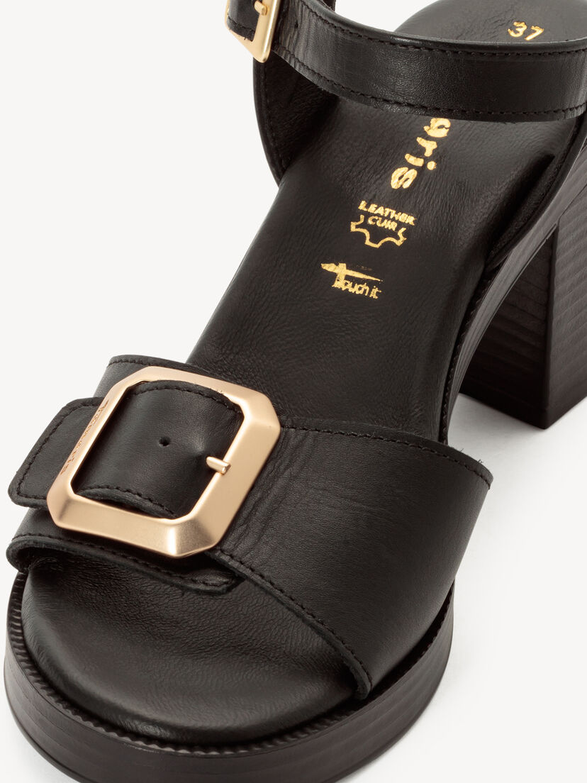 Leren Sandaaltje - zwart, BLACK LEATHER, hi-res