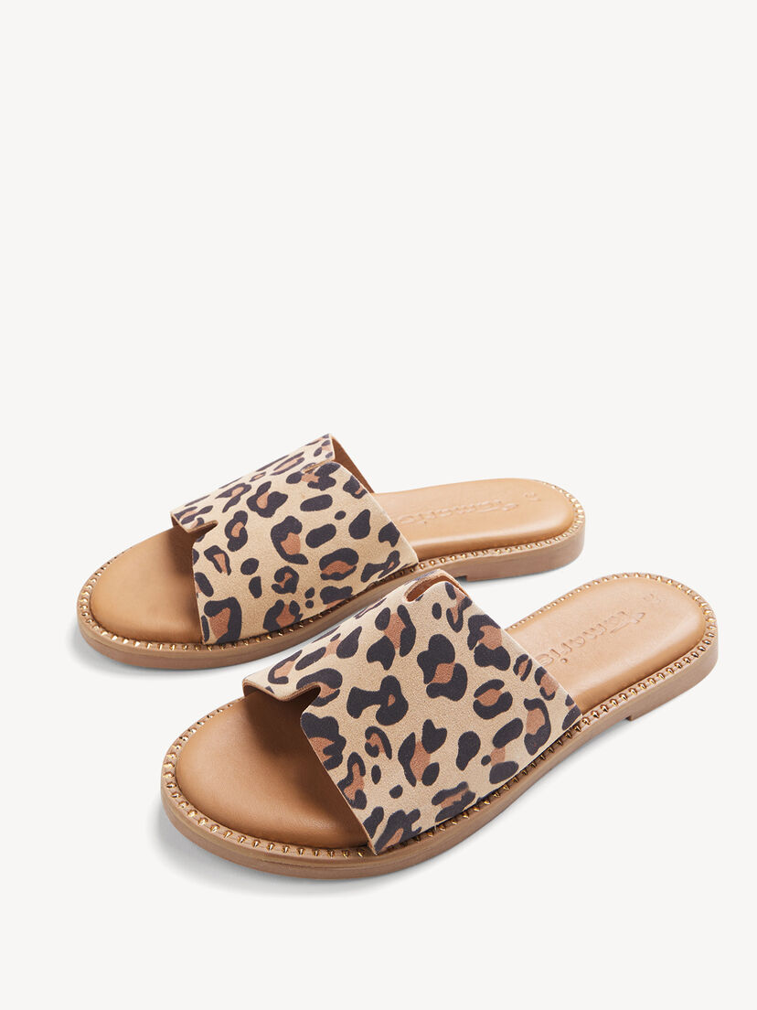 Leren Slipper - bruin, LEOPARD, hi-res