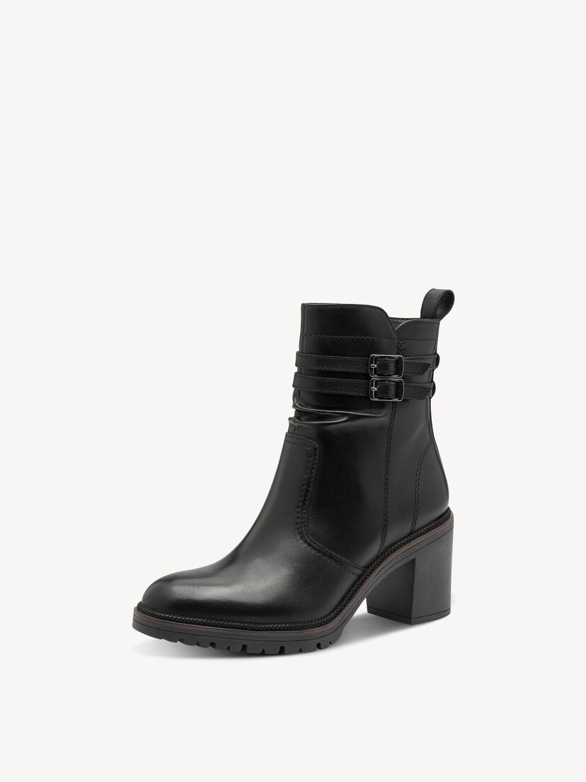 Leren Enkellaarsje - zwart, BLACK LEATHER, hi-res