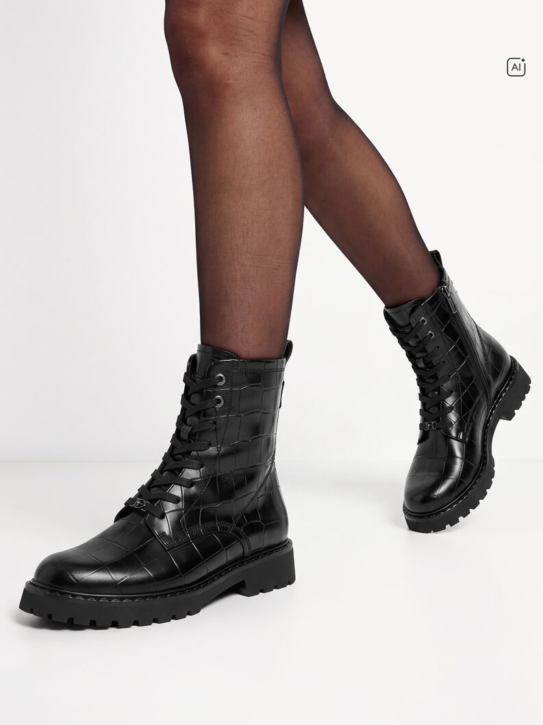 Lederstiefelette - schwarz, BLACK CROCO, hi-res