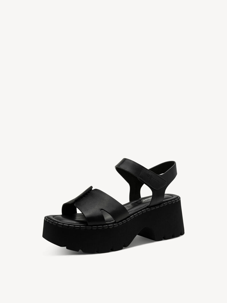 Leather Heeled sandal - black, BLACK LEATHER, hi-res