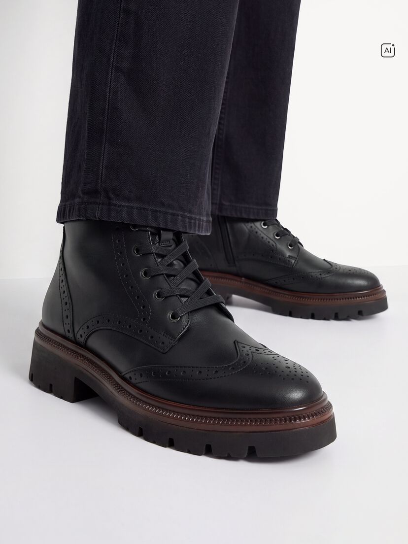 Leren Enkellaarsje - zwart, BLACK LEATHER, hi-res