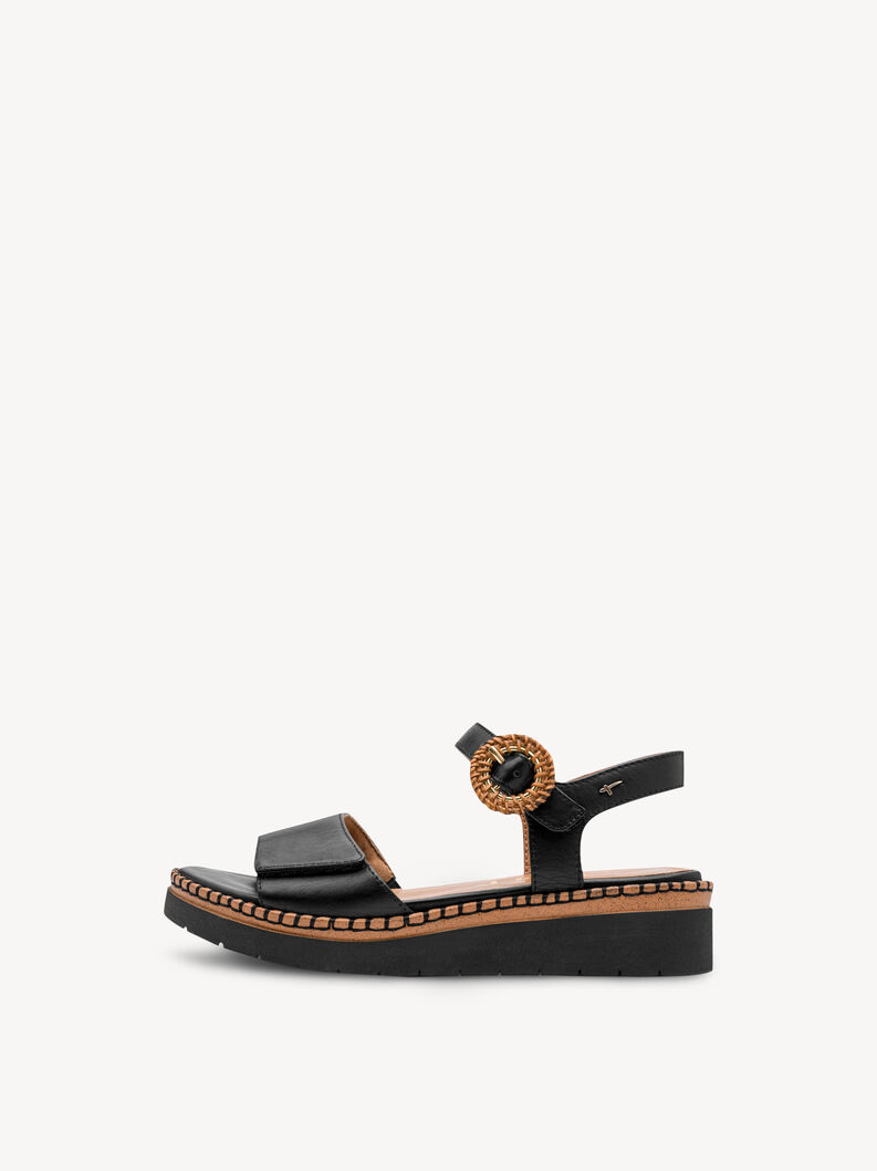 Sandale &agrave; talon en cuir - noir, BLACK, hi-res
