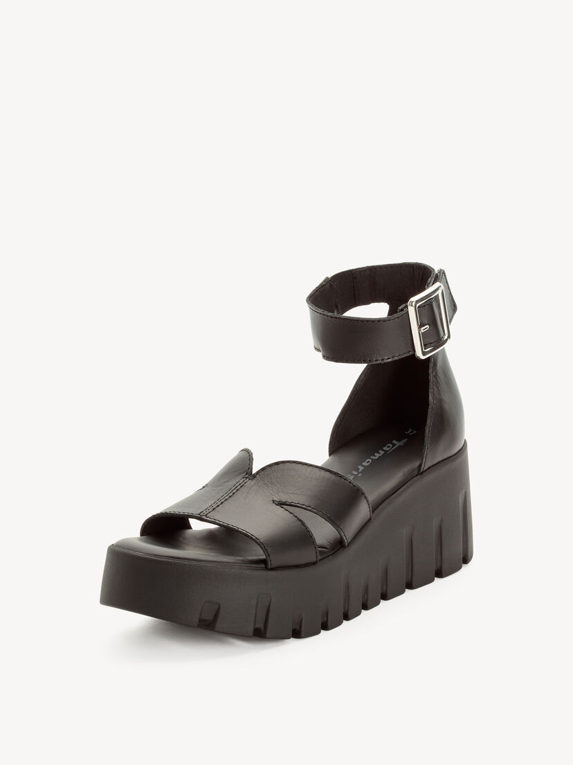 Leren Sandaaltje - zwart, BLACK LEATHER, hi-res