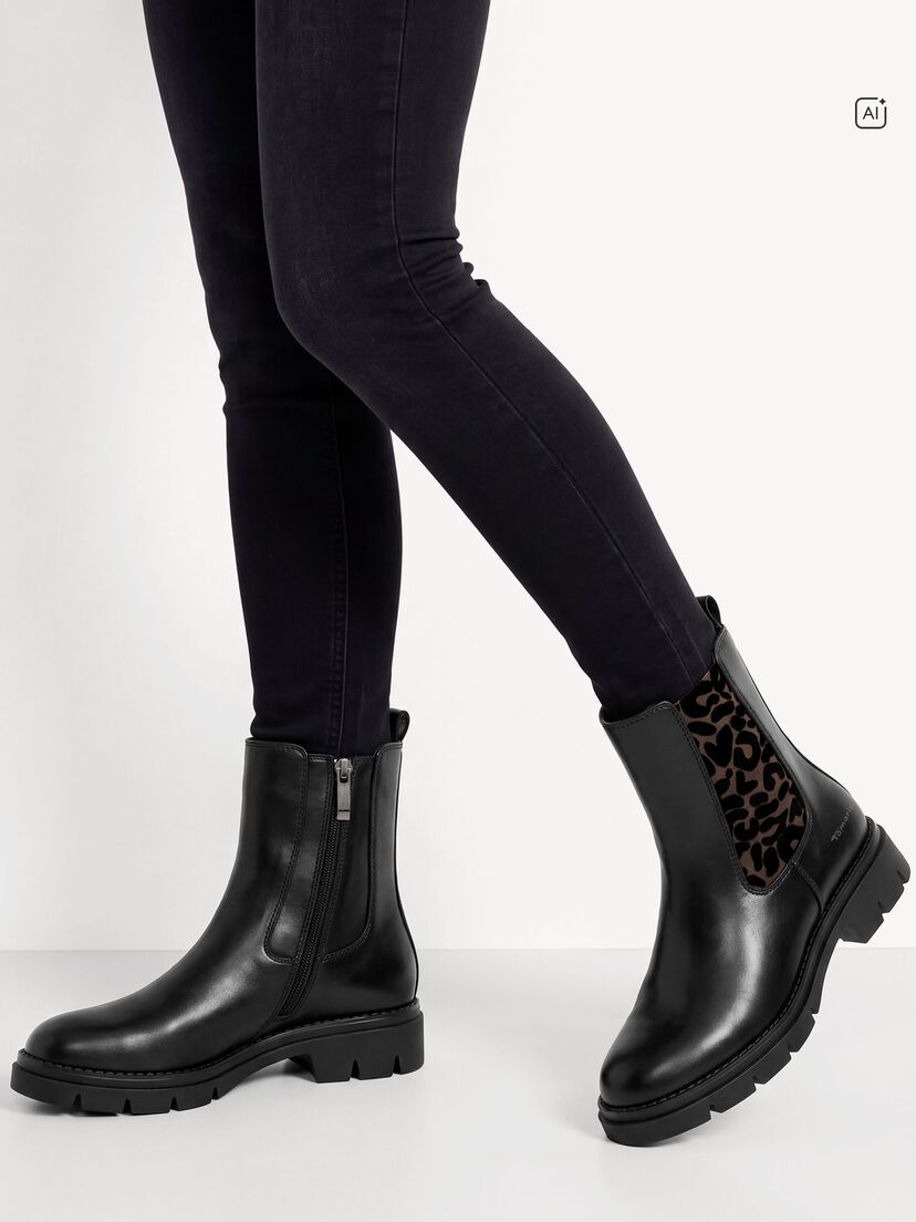 Chelseaboot - zwart, BLACK/LEOPARD, hi-res