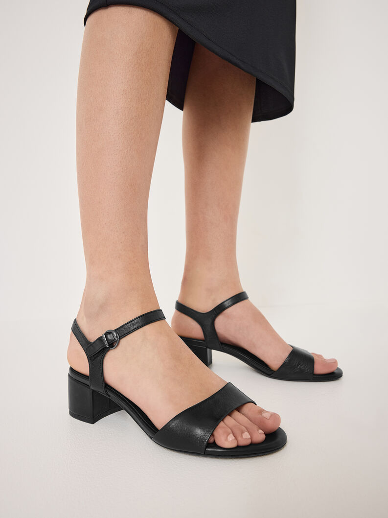 Sandale &agrave; talon en cuir - noir, BLACK, hi-res