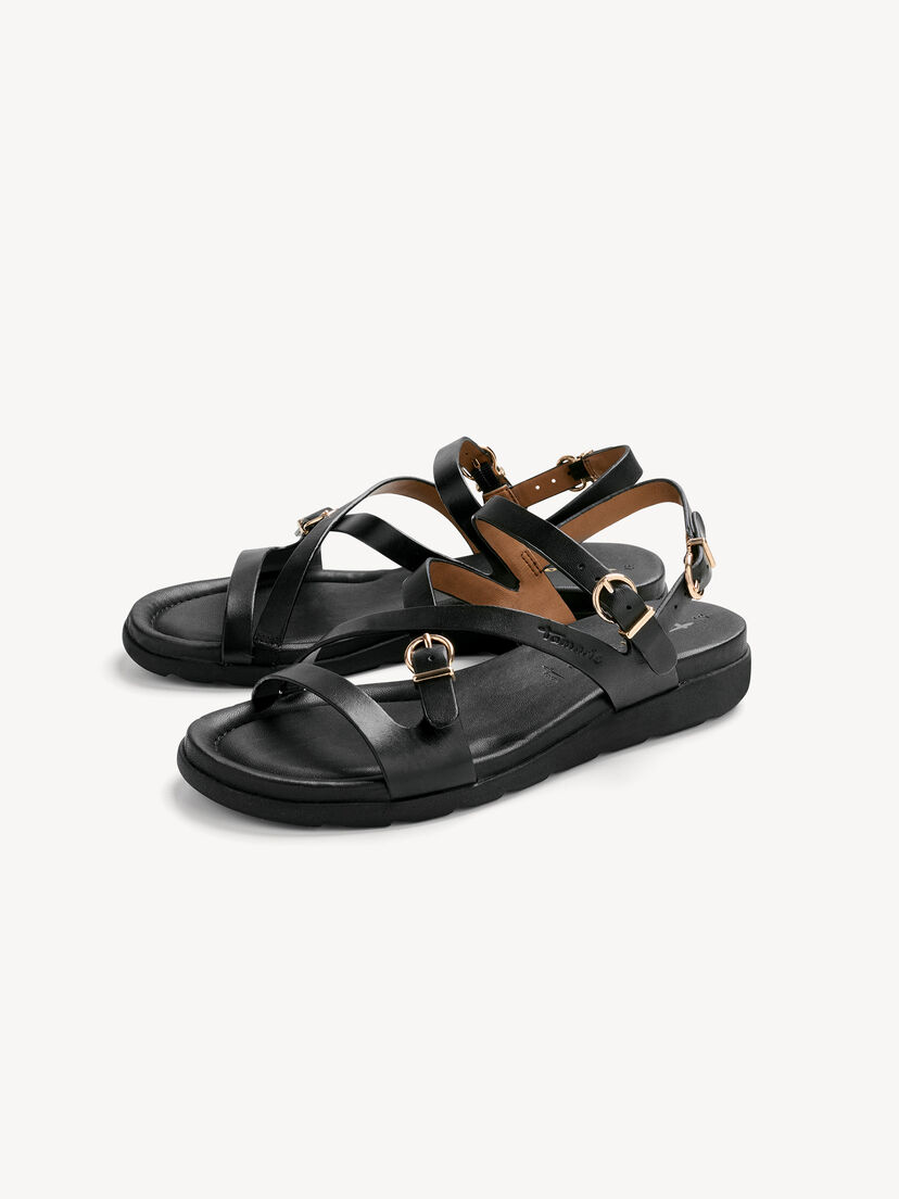 Leren Sandaal - zwart, BLACK, hi-res