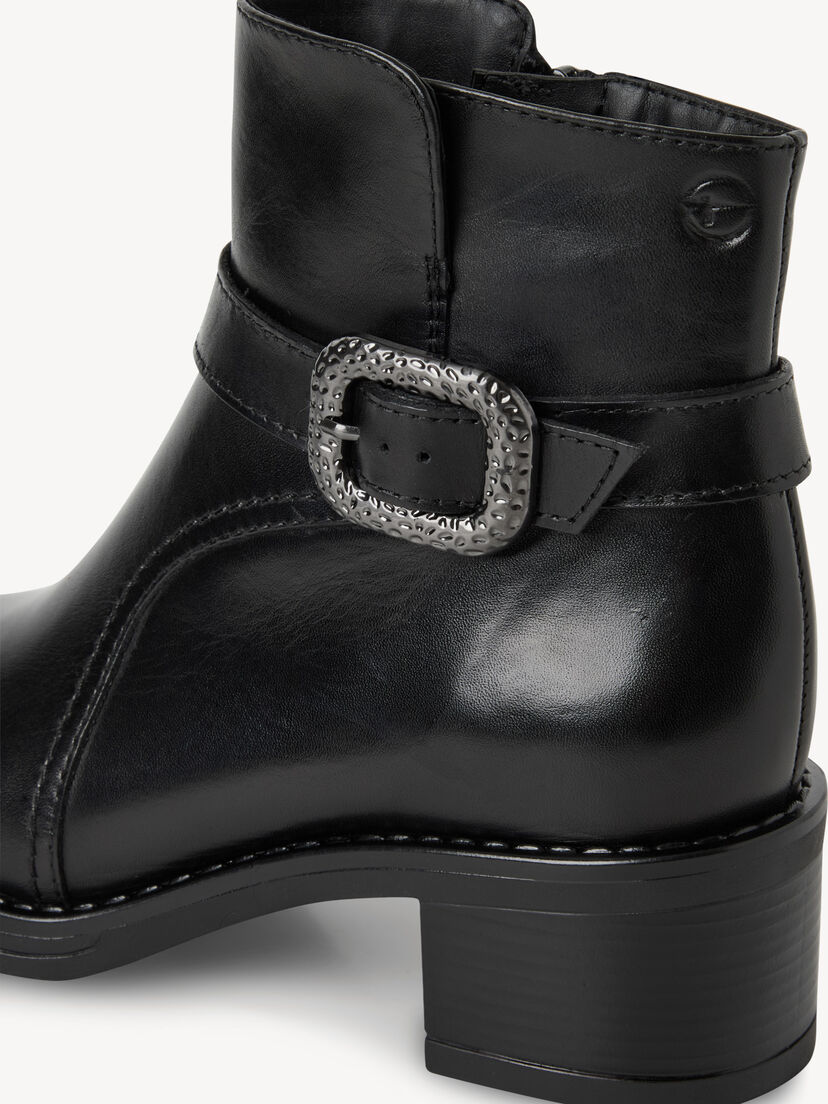 Leren Enkellaarsje - zwart, BLACK LEATHER, hi-res