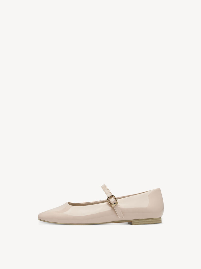 Beige Lack-Ballerinas mit Schnalle und flachem Absatz