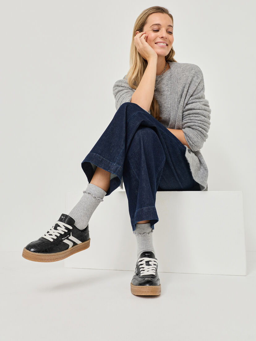 Leren Sneaker - zwart, BLACK CROCO, hi-res