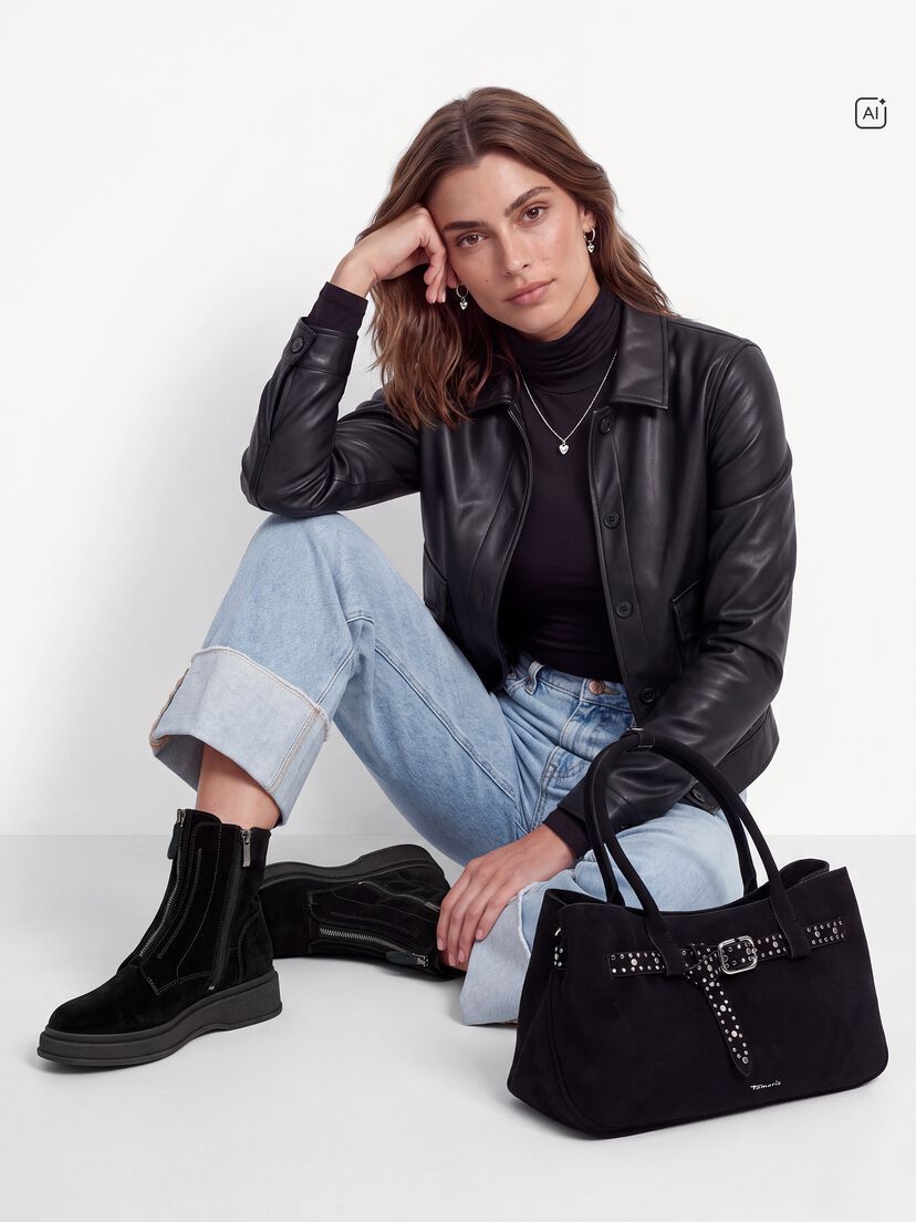 Leren Enkellaarsje - zwart, BLACK, hi-res