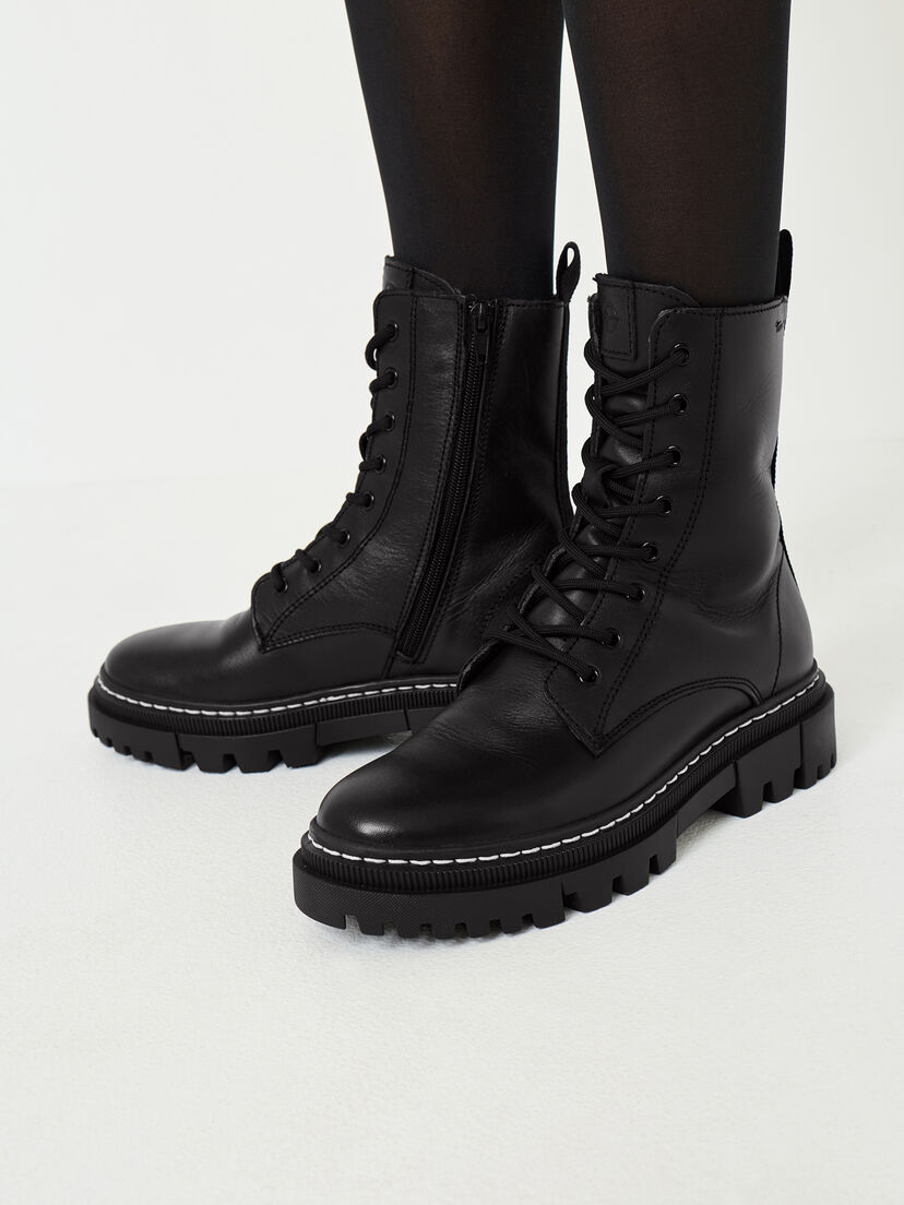 Leren Enkellaarsje - zwart, BLACK LEATHER, hi-res