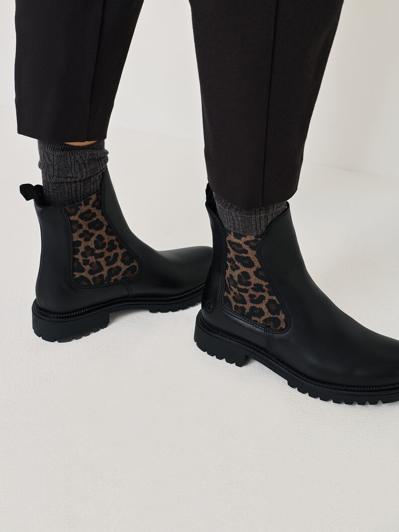 Leder Chelsea Boot - schwarz, BLACK/LEOPARD, hi-res