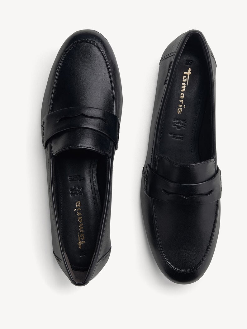 Leren Instappers - zwart, BLACK LEATHER, hi-res