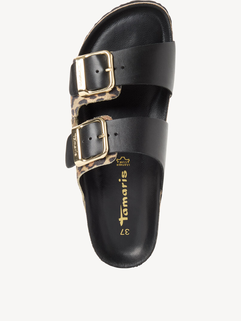 Mule en cuir - noir, BLACK/LEOPARD, hi-res