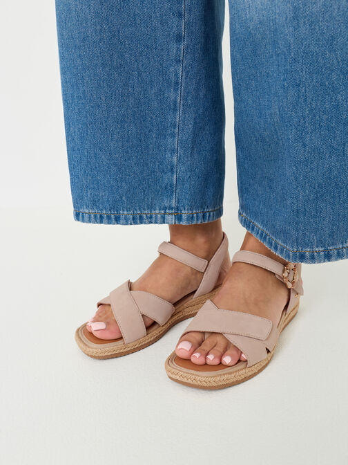Leather Heeled sandal, beige, hi-res