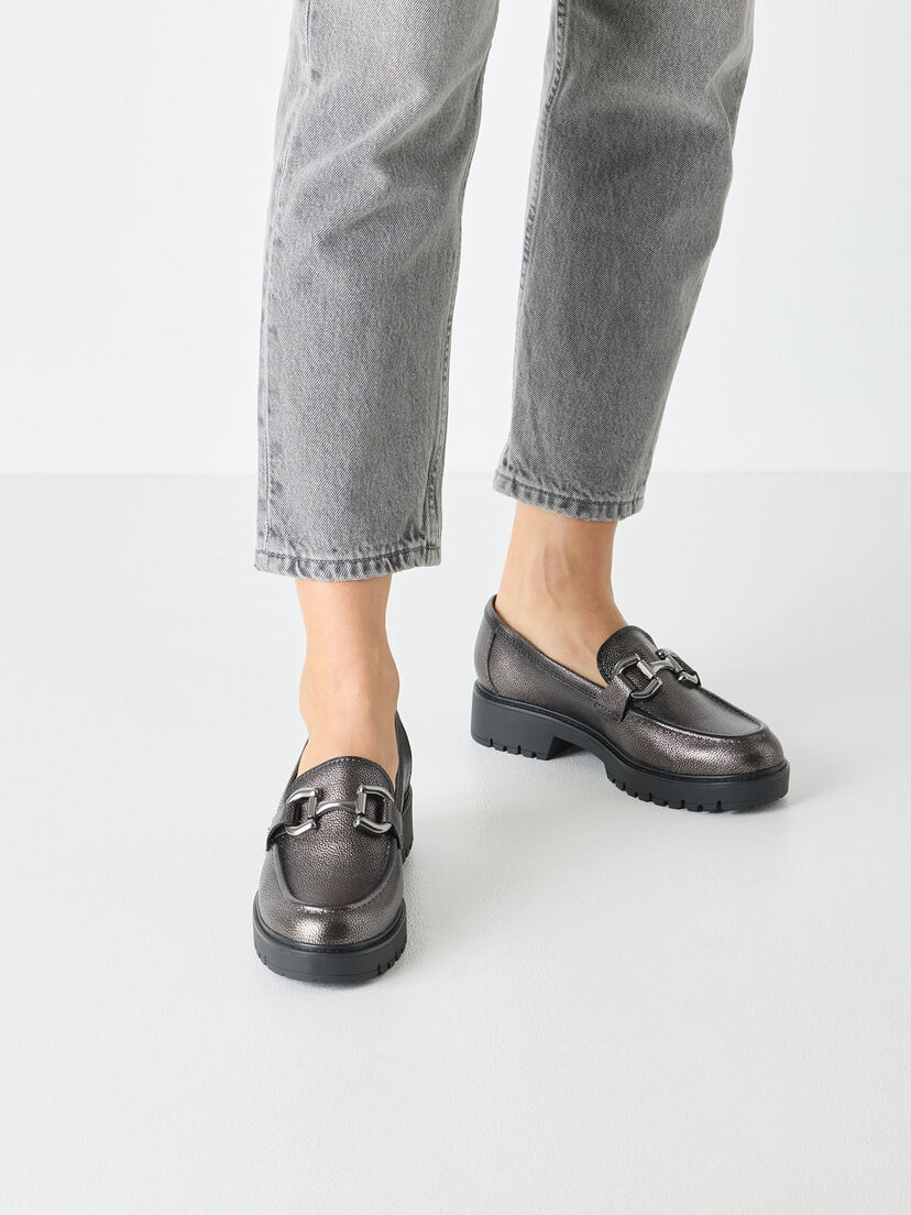 Leren Instappers - metallic, PEWTER, hi-res