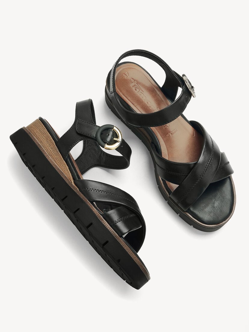 Leren Sandaaltje - zwart, BLACK LEATHER, hi-res