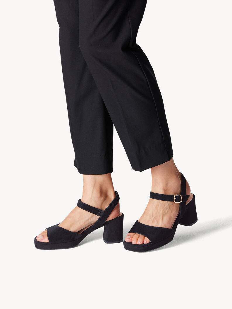 Sandale &agrave; talon en cuir - noir, BLACK SUEDE, hi-res