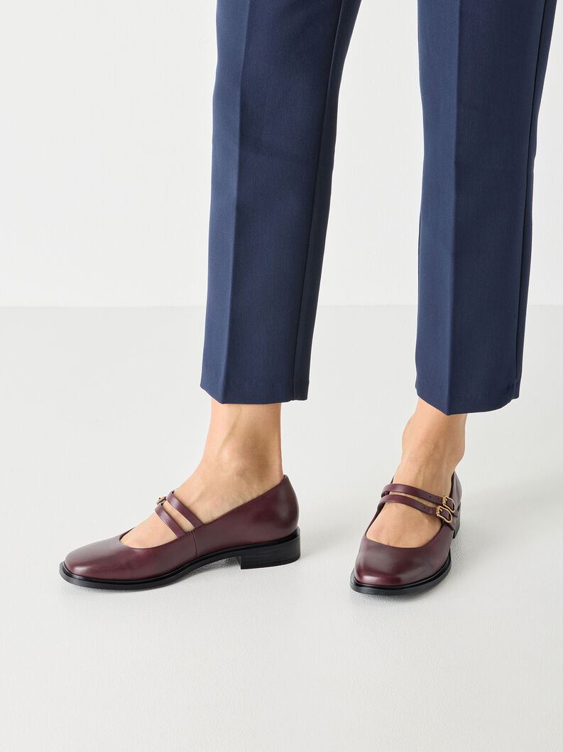 Ballerine en cuir - rouge, MERLOT, hi-res