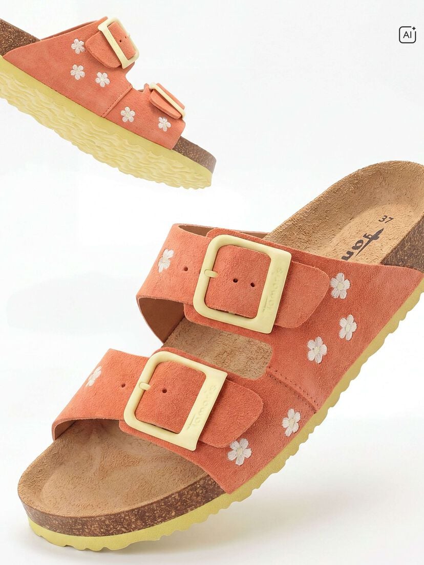 Leren Slipper - rood, CORAL COMB, hi-res