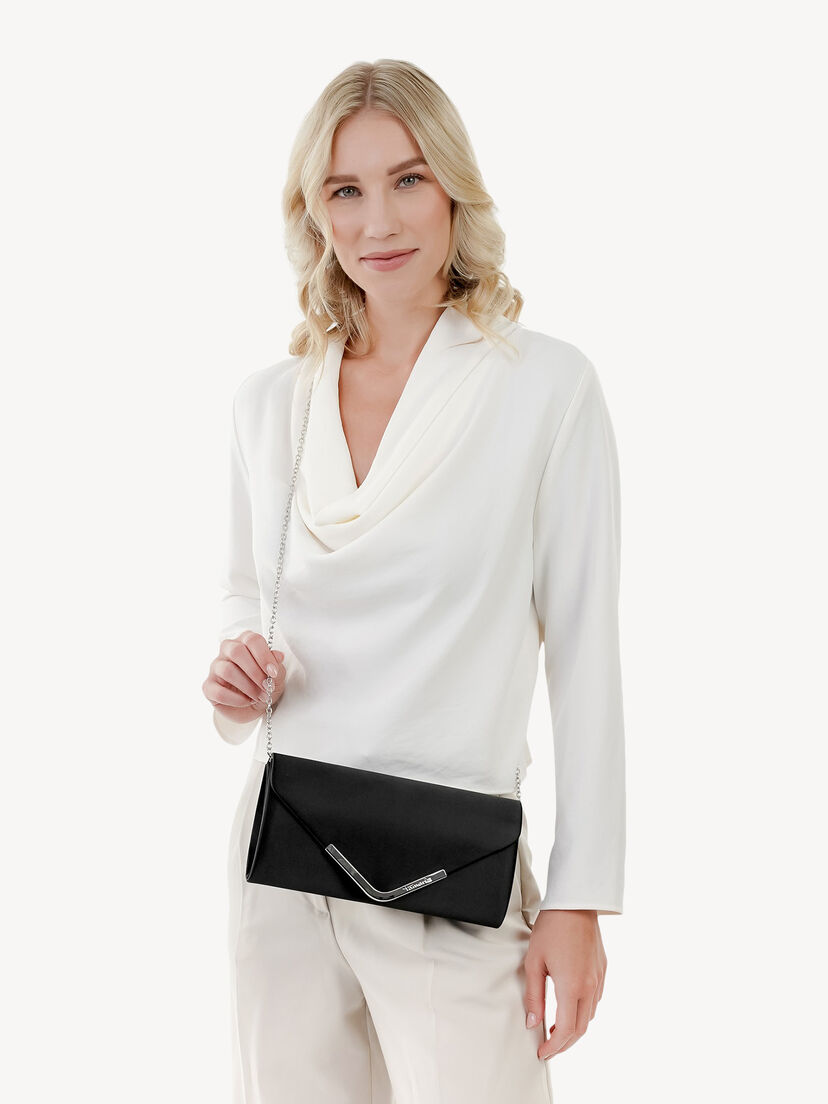 Clutch - zwart, black satin, hi-res